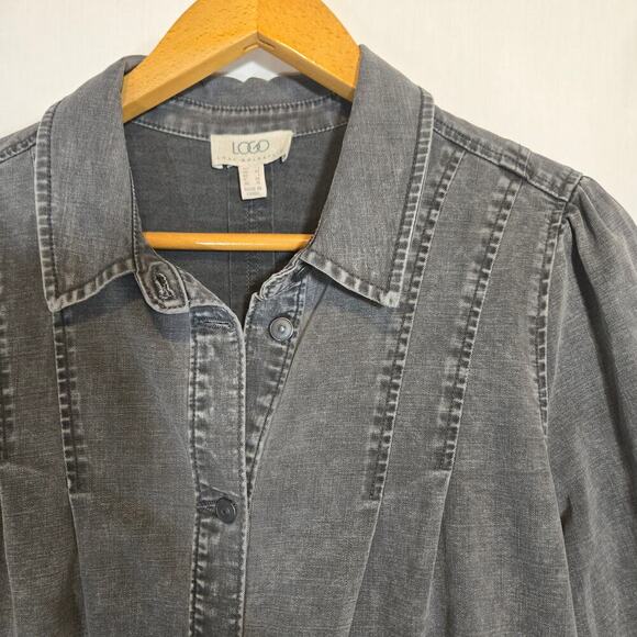 LOGO by Lori Goldstein Shacket Denim Neutral Grunge Whimsygoth Lagenlook L - Picture 4 of 8